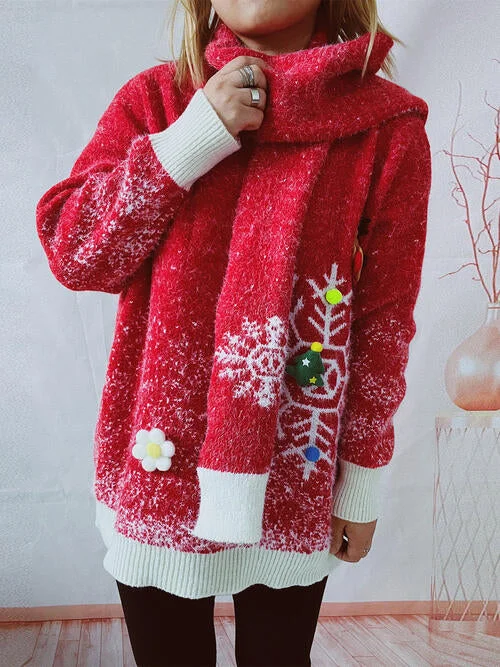 Casual Christmas Element Round Neck Sweater and Scarf Set Cotton Fabric Linen Fabric Terry Fabric Casual Christmas Element Round Neck Sweater and Scarf Set Cotton Fabric Linen Fabric Terry Fabric