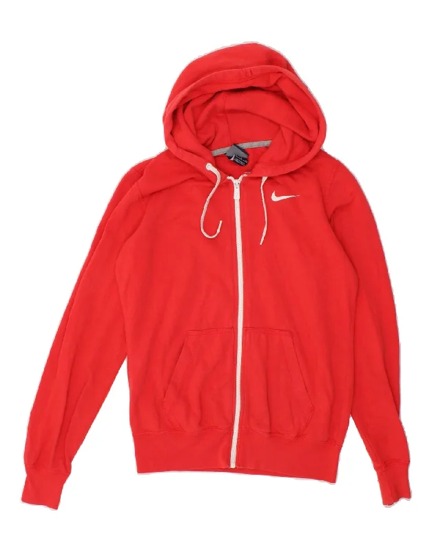 NIKE Womens Zip Hoodie Sweater UK 8 Small Red Cotton Solid Color Striped Floral Print NIKE Womens Zip Hoodie Sweater UK 8 Small Red Cotton Solid Color Striped Floral Print