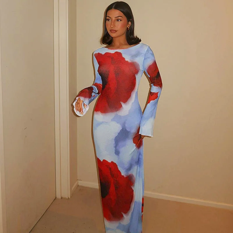 Wjczt birthday outfit Fashionable Printed Long Dress 2024 Autumn Women's New Long Sleeve Sexy Backless Dress Tunics Polka dots Wjczt birthday outfit Fashionable Printed Long Dress 2024 Autumn Women's New Long Sleeve Sexy Backless Dress Tunics Polka dots