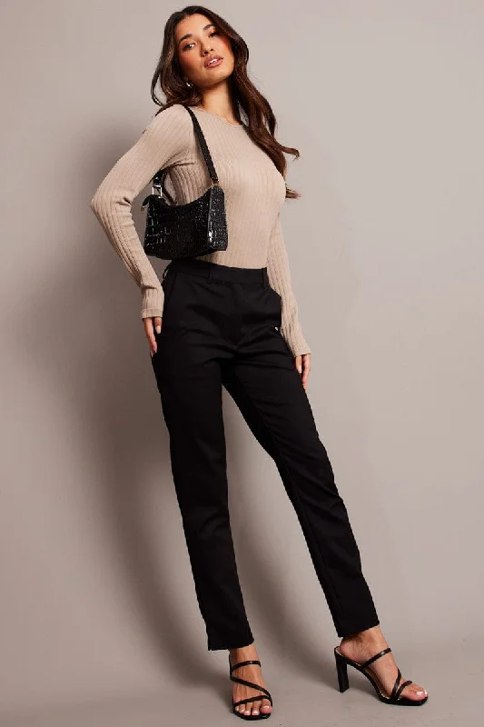 Black Slim Fit Pants Workwear Comfortable Pleated Pants