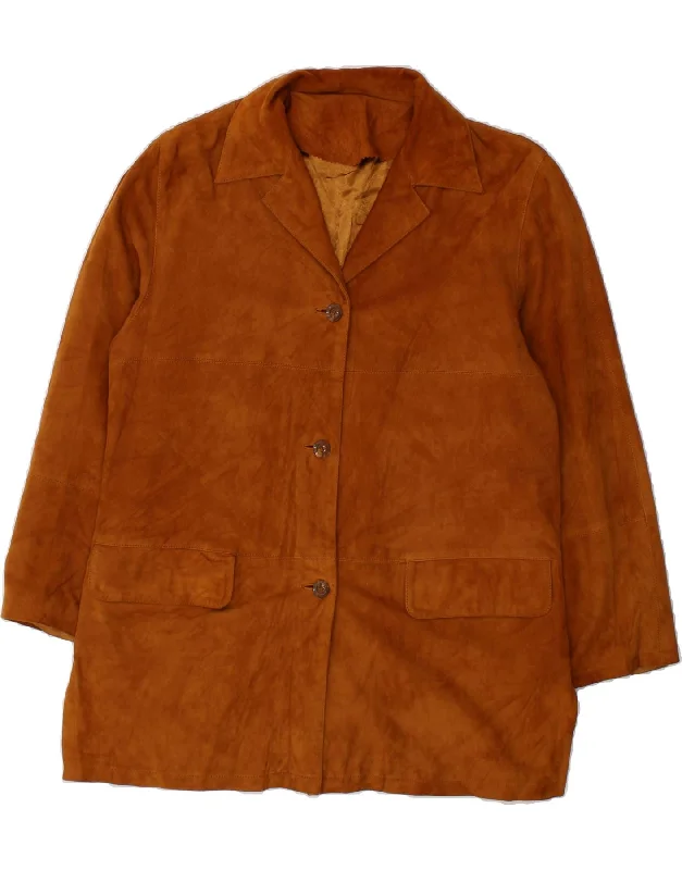VINTAGE Womens Suede Jacket IT 46 Large Brown Leather Front Pockets Side Pockets Patch Pockets VINTAGE Womens Suede Jacket IT 46 Large Brown Leather Front Pockets Side Pockets Patch Pockets