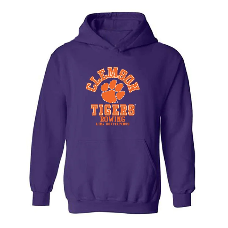 Clemson - NCAA Women's Rowing : Lira Bonitatibus - Classic Fashion Shersey Hooded Sweatshirt Hoodie with Contrast Stitching Detailed Premium Clemson - NCAA Women's Rowing : Lira Bonitatibus - Classic Fashion Shersey Hooded Sweatshirt Hoodie with Contrast Stitching Detailed Premium