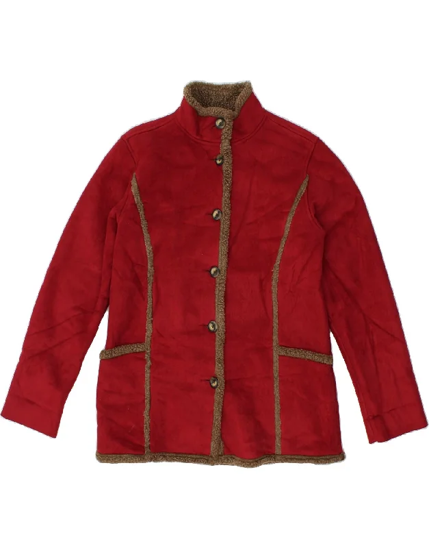 L.L.BEAN Womens Sherpa Jacket UK 10 Small Red Polyester Boat Neck Shawl Collar Notched Collar L.L.BEAN Womens Sherpa Jacket UK 10 Small Red Polyester Boat Neck Shawl Collar Notched Collar