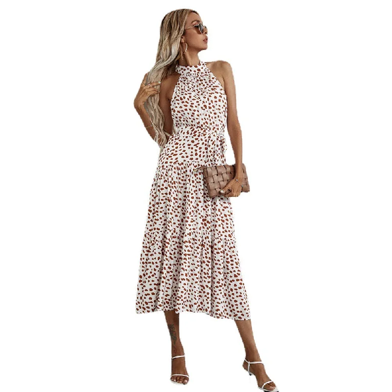 Wjczt 2024 fall fashion trends Spring and Summer New EBay Polka Dot Rayon Printed Halter Strap Waist-Tight Dress Crew Neckline Casual Wjczt 2024 fall fashion trends Spring and Summer New EBay Polka Dot Rayon Printed Halter Strap Waist-Tight Dress Crew Neckline Casual