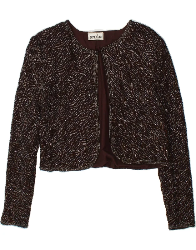 POMODORO Womens Bolero Jacket UK 14 Medium Brown Viscose Nylon Fabric Polyester Fabric Spandex Fabric POMODORO Womens Bolero Jacket UK 14 Medium Brown Viscose Nylon Fabric Polyester Fabric Spandex Fabric