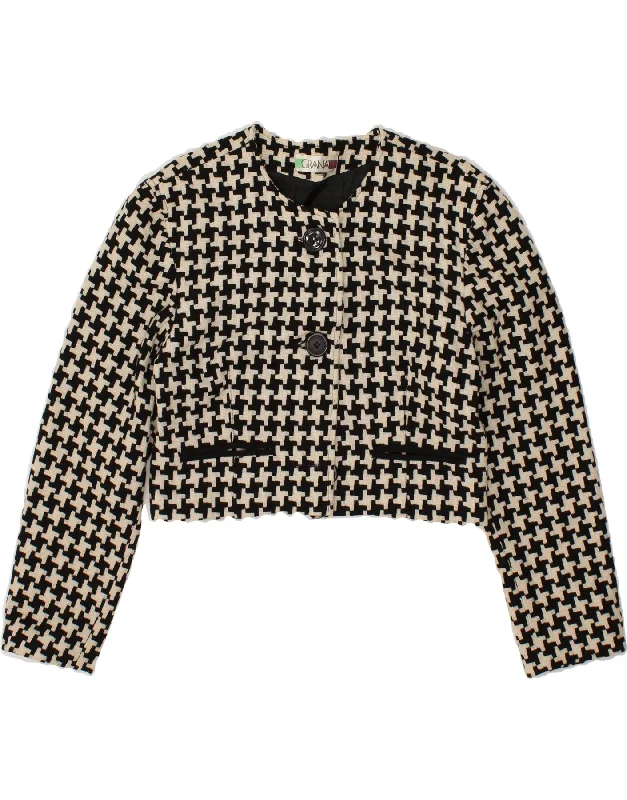 GRANATI Womens 2 Button Crop Blazer Jacket IT 44 Medium Black Geometric Jersey Jacket Tulle Jacket Batik Jacket GRANATI Womens 2 Button Crop Blazer Jacket IT 44 Medium Black Geometric Jersey Jacket Tulle Jacket Batik Jacket