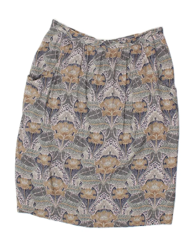 LAURA ASHLEY Womens Straight Skirt UK 12 Medium W30 Grey Floral Viscose zip skirt side LAURA ASHLEY Womens Straight Skirt UK 12 Medium W30 Grey Floral Viscose zip skirt side