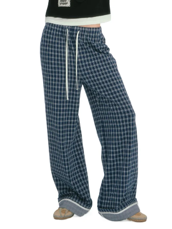 Relaxed Plaid Thin Fleece Wide-Leg Pants Chic Slim Fit Pants
