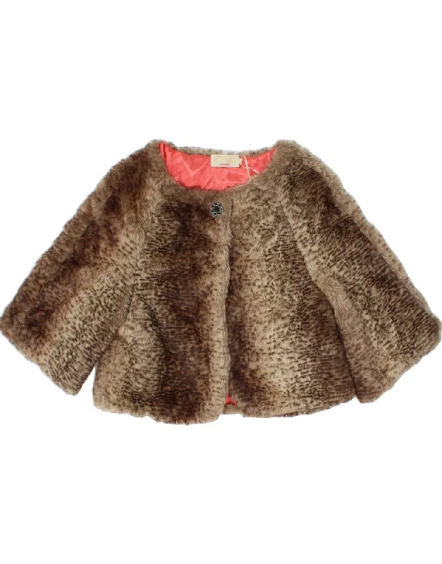 VINTAGE Womens Faux Fur Jacket UK 12 Medium Brown Animal Print Acrylic Stand-Up Collar Roll-Neck Collar Turtle Neck VINTAGE Womens Faux Fur Jacket UK 12 Medium Brown Animal Print Acrylic Stand-Up Collar Roll-Neck Collar Turtle Neck