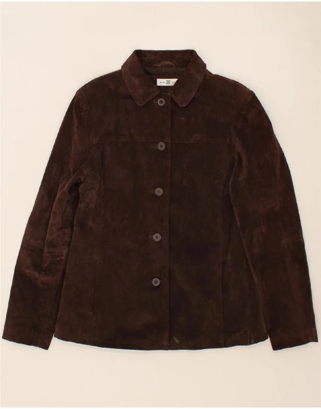 NEW LOOK Womens Suede Jacket UK 14 Medium Brown Leather V-Neck Jacket Boat Neck Jacket Square Neck Jacket NEW LOOK Womens Suede Jacket UK 14 Medium Brown Leather V-Neck Jacket Boat Neck Jacket Square Neck Jacket