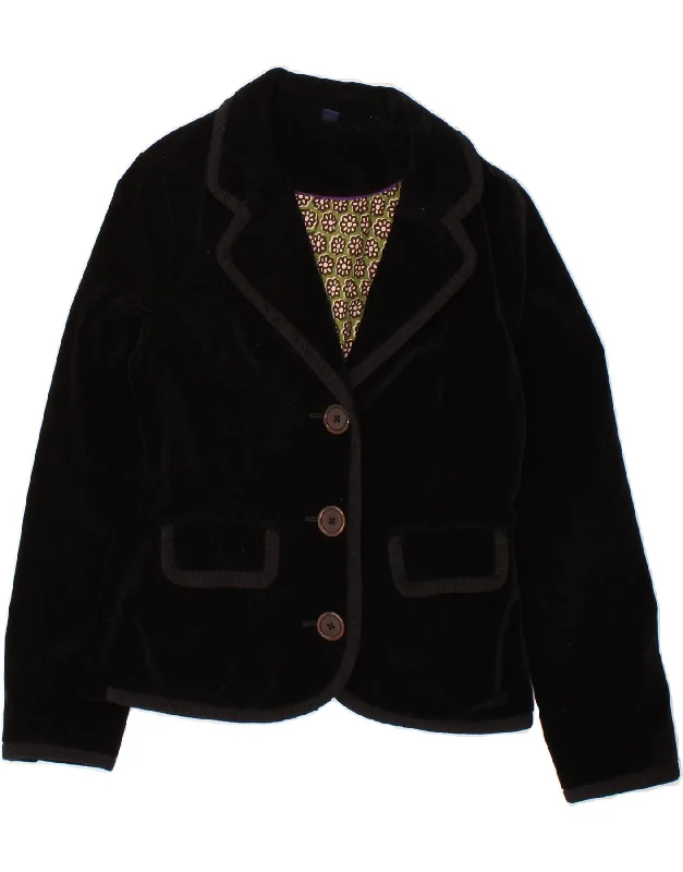 VINTAGE Womens 3 Button Blazer Jacket UK 12 Medium Black Cotton A-Line Jacket Boat Neck Shawl Collar VINTAGE Womens 3 Button Blazer Jacket UK 12 Medium Black Cotton A-Line Jacket Boat Neck Shawl Collar