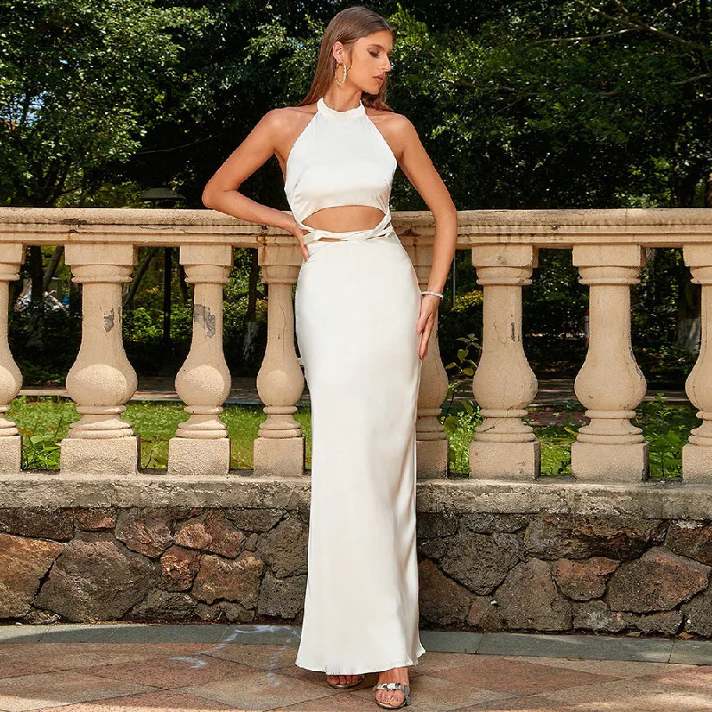 Wjczt birthday outfit Summer New Sexy Fashion Sweet and Spicy Style Dress Halter Hollow White Backless Slimming Dress Tunics Trousers formal Wjczt birthday outfit Summer New Sexy Fashion Sweet and Spicy Style Dress Halter Hollow White Backless Slimming Dress Tunics Trousers formal