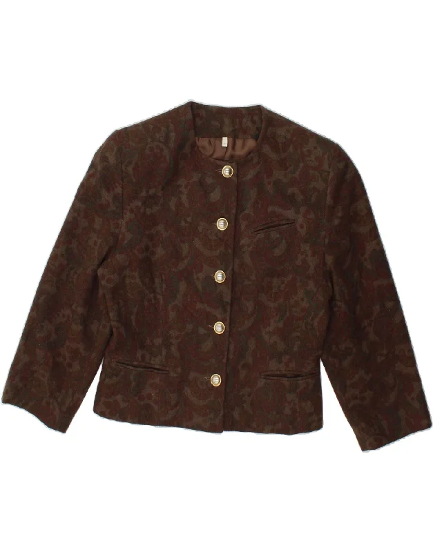 VINTAGE Womens 5 Button Blazer Jacket IT 44 Medium Brown Paisley Wool Front Pockets Side Pockets Patch Pockets VINTAGE Womens 5 Button Blazer Jacket IT 44 Medium Brown Paisley Wool Front Pockets Side Pockets Patch Pockets