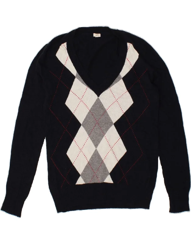 J. CREW Womens V-Neck Jumper Sweater UK 14 Medium Navy Blue Argyle/Diamond Chenille Fabric Brocade Fabric Lace Fabric J. CREW Womens V-Neck Jumper Sweater UK 14 Medium Navy Blue Argyle/Diamond Chenille Fabric Brocade Fabric Lace Fabric