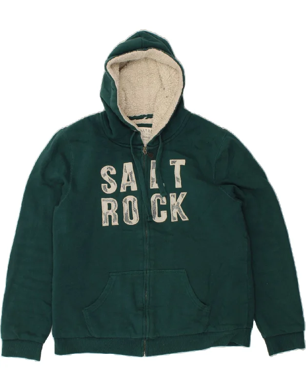 SALTROCK Womens Graphic Zip Hoodie Sweater UK 16 Large Green Silk Blend Satin Velvet SALTROCK Womens Graphic Zip Hoodie Sweater UK 16 Large Green Silk Blend Satin Velvet
