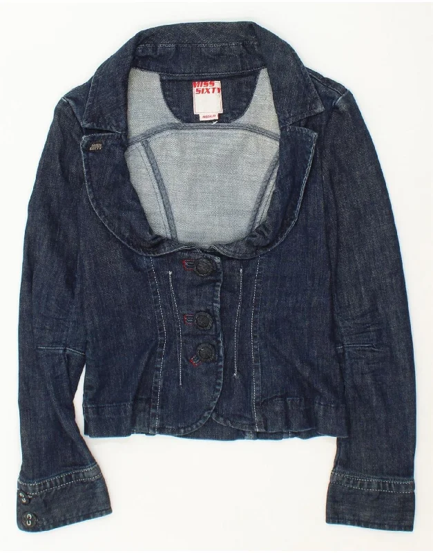 MISS SIXTY Womens 3 Button Denim Blazer Jacket UK 12 Medium Navy Blue Faux Fur Fabric Real Fur Fabric Shearling Fabric MISS SIXTY Womens 3 Button Denim Blazer Jacket UK 12 Medium Navy Blue Faux Fur Fabric Real Fur Fabric Shearling Fabric