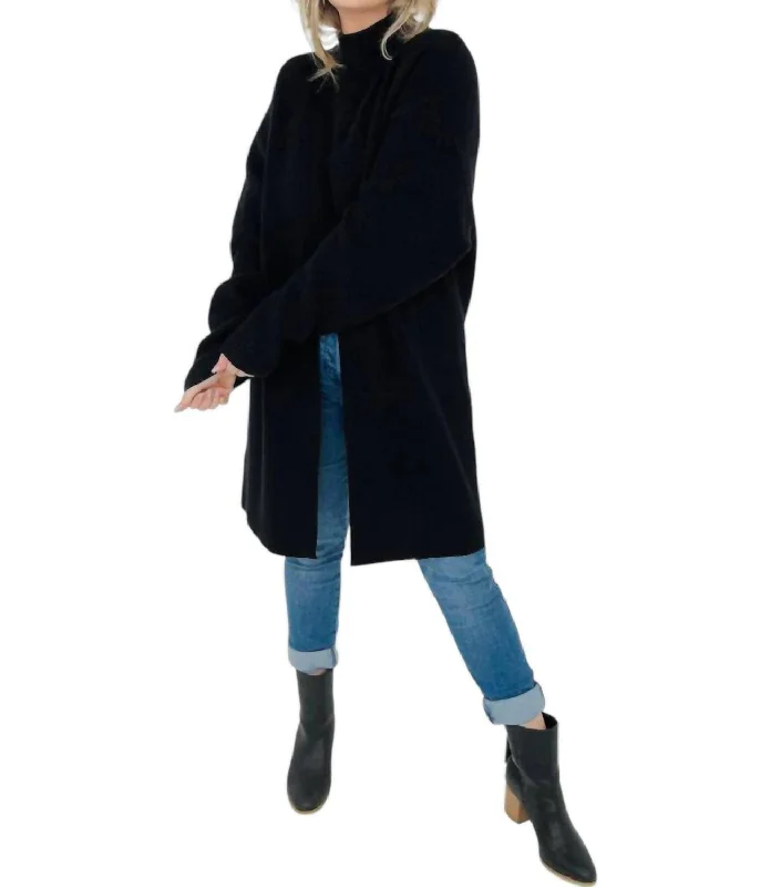 Muriel Front Slit Sweater In Black Tailored Straight A-Line