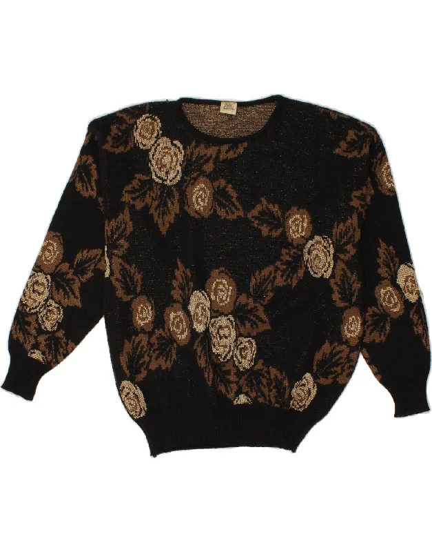 MICHEL BOYARD Womens Crew Neck Jumper Sweater EU 46 XL Black Floral Spandex Rayon Corduroy MICHEL BOYARD Womens Crew Neck Jumper Sweater EU 46 XL Black Floral Spandex Rayon Corduroy