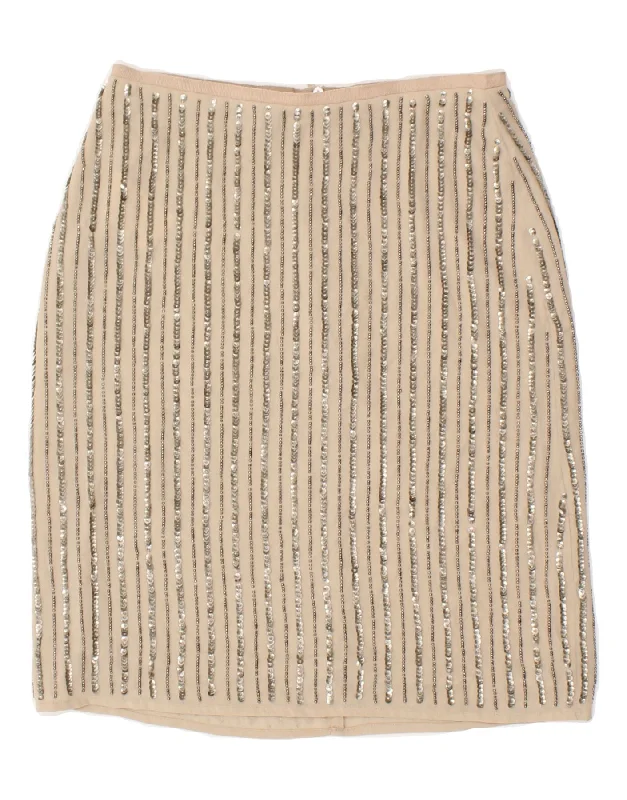 BENETTON Womens Pencil Skirt UK 6 XS W24  Beige Striped Polyester wool skirt thick