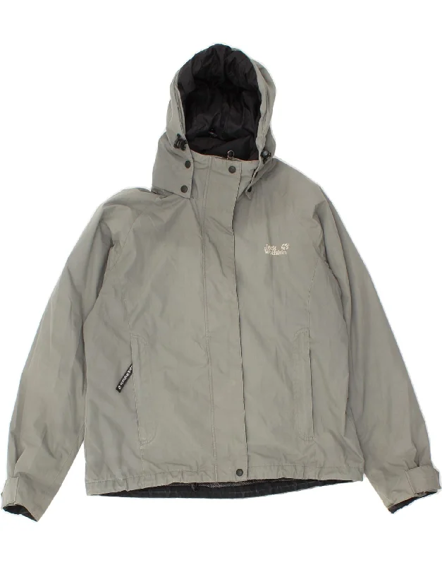 JACK WOLFSKIN Womens Hooded Windbreaker Jacket UK 18 XL Grey Polyester Boat Neck Shawl Collar Notched Collar JACK WOLFSKIN Womens Hooded Windbreaker Jacket UK 18 XL Grey Polyester Boat Neck Shawl Collar Notched Collar
