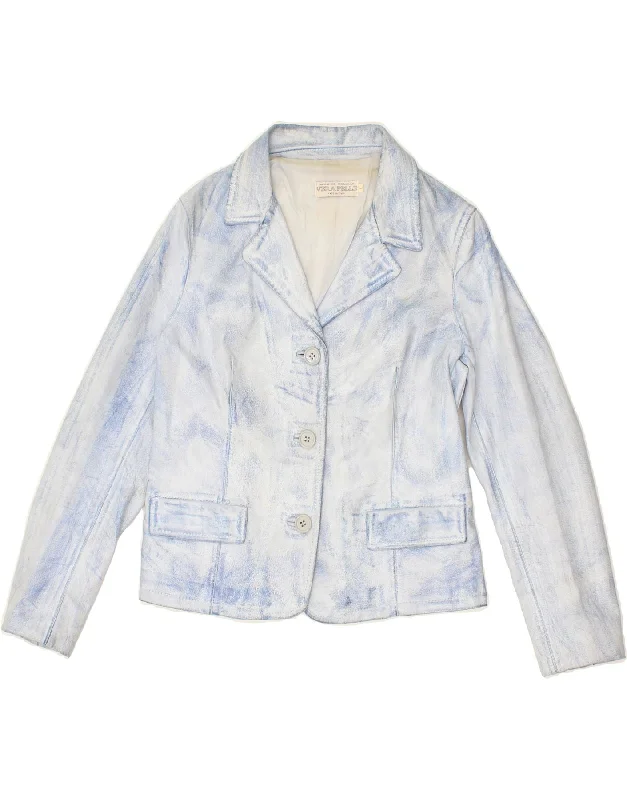 VINTAGE Womens 3 Button Leather Blazer Jacket UK 14 Large Blue Leather Tailored Jacket Straight Jacket A-Line Jacket VINTAGE Womens 3 Button Leather Blazer Jacket UK 14 Large Blue Leather Tailored Jacket Straight Jacket A-Line Jacket