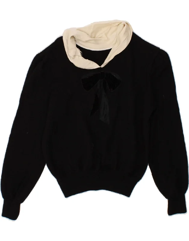 VALENTINO Womens Crop Polo Neck Jumper Sweater IT 42 Medium Black Wool Zippered Front Buttoned Front Snap Front VALENTINO Womens Crop Polo Neck Jumper Sweater IT 42 Medium Black Wool Zippered Front Buttoned Front Snap Front