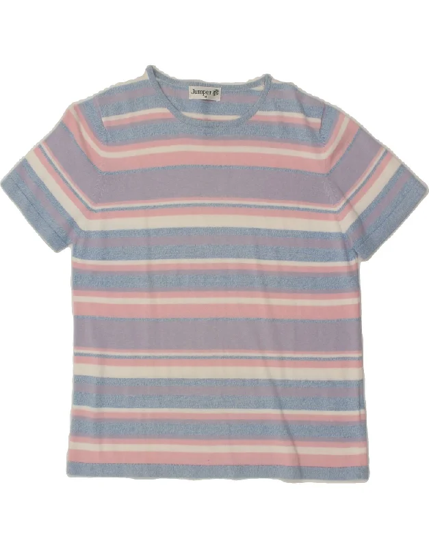 JUMPER Womens Crew Neck Jumper Sweater UK 14 Medium Blue Striped Stretchy Elastic Breathable JUMPER Womens Crew Neck Jumper Sweater UK 14 Medium Blue Striped Stretchy Elastic Breathable