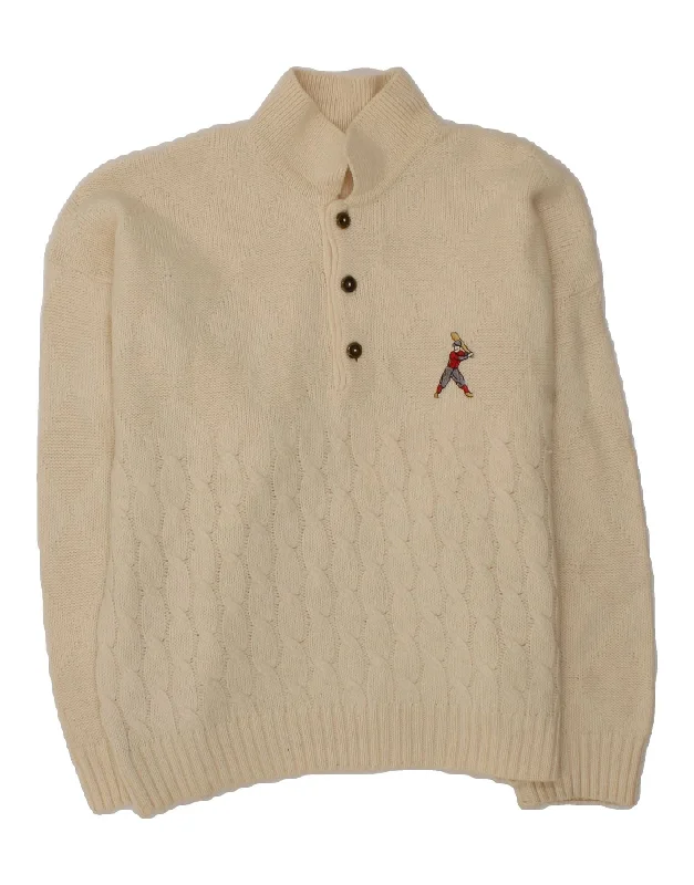 VINTAGE Womens Polo Neck Jumper Sweater UK 16 Large White Wool Print Jacquard Patchwork VINTAGE Womens Polo Neck Jumper Sweater UK 16 Large White Wool Print Jacquard Patchwork