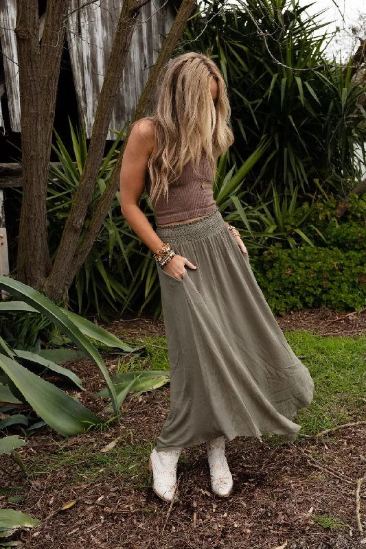 Anything Goes Maxi Skirt - Olive wool skirt warm