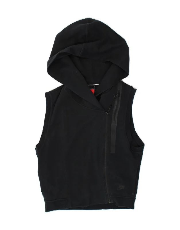 NIKE Womens Sleeveless Zip Hoodie Sweater UK 14 Medium Black Cotton Handmade Hand-knitted Hand-woven NIKE Womens Sleeveless Zip Hoodie Sweater UK 14 Medium Black Cotton Handmade Hand-knitted Hand-woven