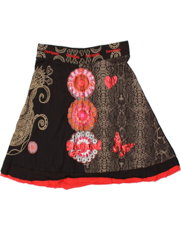 DESIGUAL Womens A-Line Skirt XL W36  Black Floral Cotton cashmere skirt fine