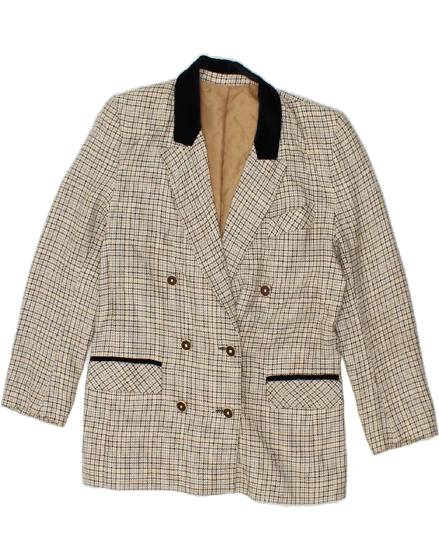 VINTAGE Womens Double Breasted Blazer Jacket UK 12 Medium Beige Zip Front Button Front Snap Front VINTAGE Womens Double Breasted Blazer Jacket UK 12 Medium Beige Zip Front Button Front Snap Front
