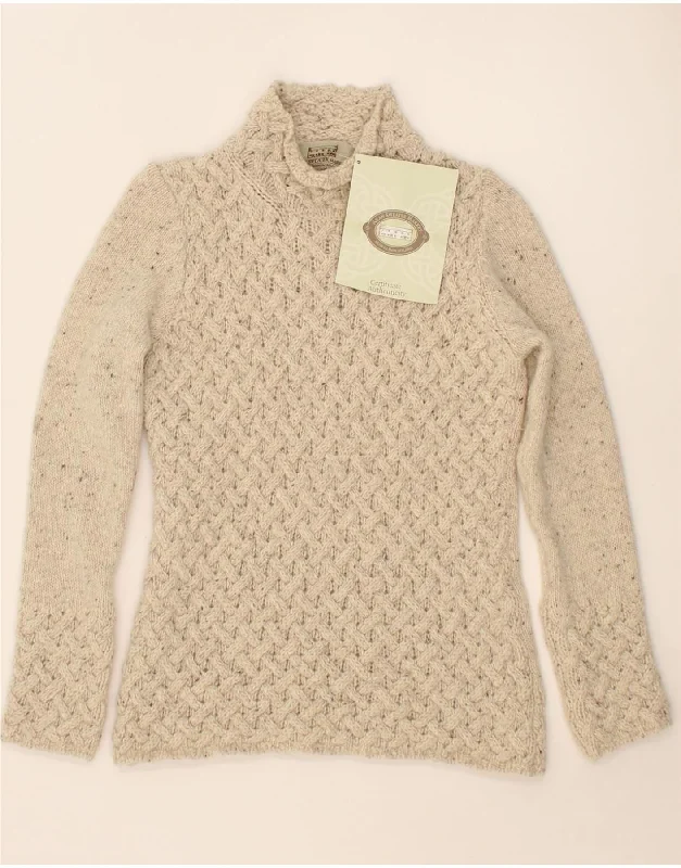 ARAN ISLANDS Womens Turtle Neck Jumper Sweater UK 10 Small Beige Wool Boxy Sweater Fitted Sweater A-Line ARAN ISLANDS Womens Turtle Neck Jumper Sweater UK 10 Small Beige Wool Boxy Sweater Fitted Sweater A-Line