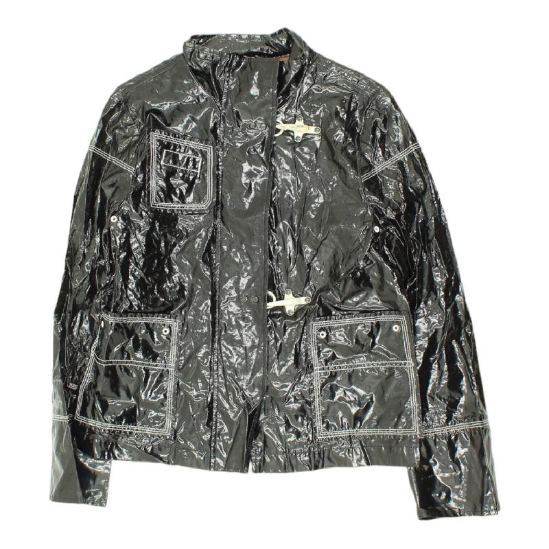 Fay Womens Shiny Black Jacket | Vintage High End Luxury Designer VTG Notch Collar Jacket Peter Pan Collar Jacket Cowl Neck Jacket Fay Womens Shiny Black Jacket | Vintage High End Luxury Designer VTG Notch Collar Jacket Peter Pan Collar Jacket Cowl Neck Jacket