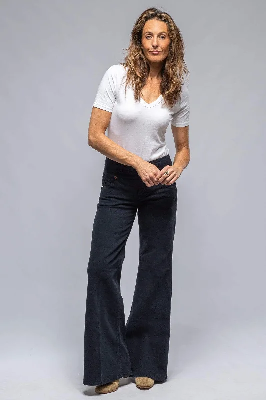 Cara Wide Leg Cotton Pant In Navy Cozy Full-Length Pants