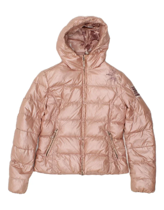 KEJO Womens Hooded Padded Jacket IT 46 Large Pink Polyamide Lace Jacket Ribbed Jacket Sequined Jacket KEJO Womens Hooded Padded Jacket IT 46 Large Pink Polyamide Lace Jacket Ribbed Jacket Sequined Jacket