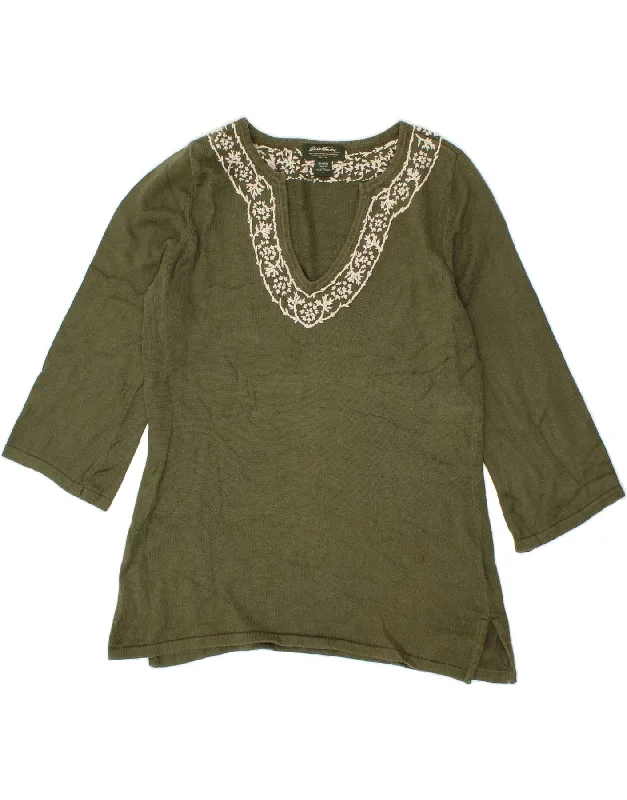 EDDIE BAUER Womens V-Neck Jumper Sweater UK 16 Large Khaki Floral Spandex Blend Rayon Blend Denim Blend EDDIE BAUER Womens V-Neck Jumper Sweater UK 16 Large Khaki Floral Spandex Blend Rayon Blend Denim Blend