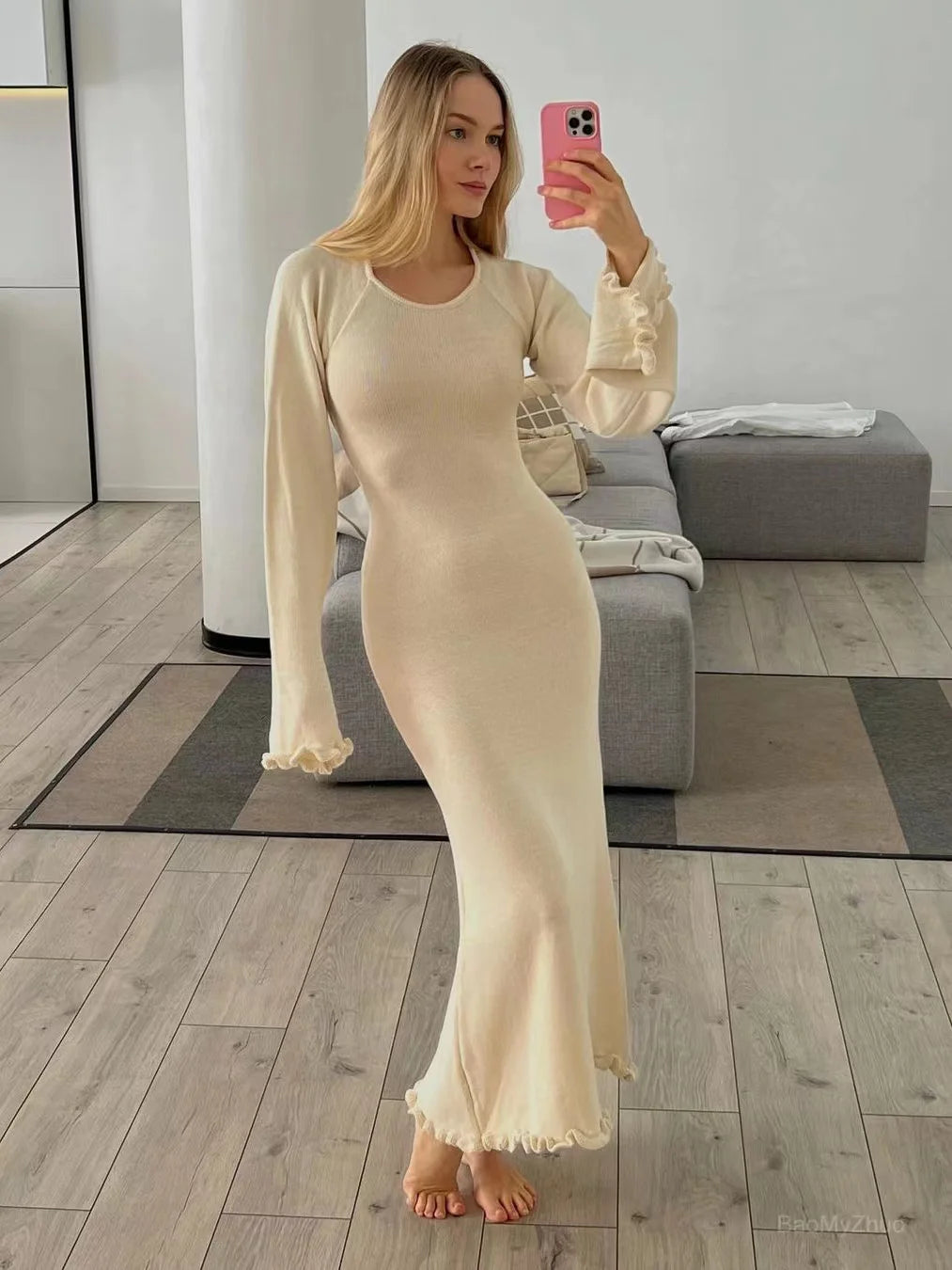 Wjczt 2024 Sexy Solid Women Ribbed Knit Ruffle Trim Long Dress Long Sleeve Bodycon Party Cocktail Dress Flare Summer Beach Cover Up Casual Short Summer Wjczt 2024 Sexy Solid Women Ribbed Knit Ruffle Trim Long Dress Long Sleeve Bodycon Party Cocktail Dress Flare Summer Beach Cover Up Casual Short Summer
