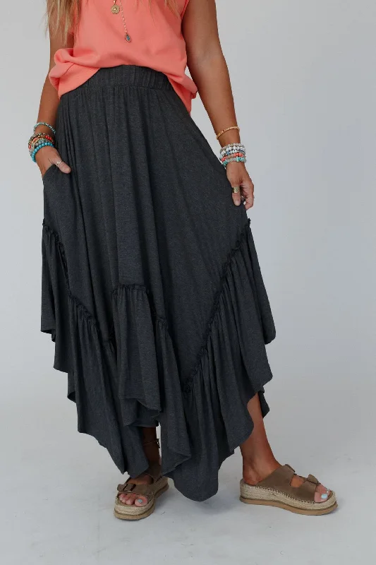 The Nest Forever Beauty Maxi Skirt - Charcoal leather skirt bold