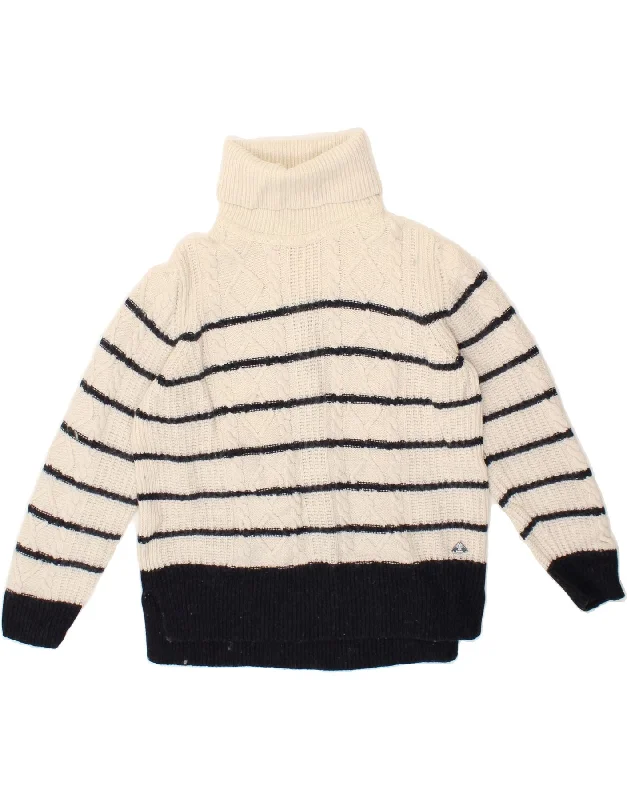 BARBOUR Womens Roll Neck Jumper Sweater UK 14 Large White Striped Wool Long Sweater Short Sweater Cropped Sweater BARBOUR Womens Roll Neck Jumper Sweater UK 14 Large White Striped Wool Long Sweater Short Sweater Cropped Sweater