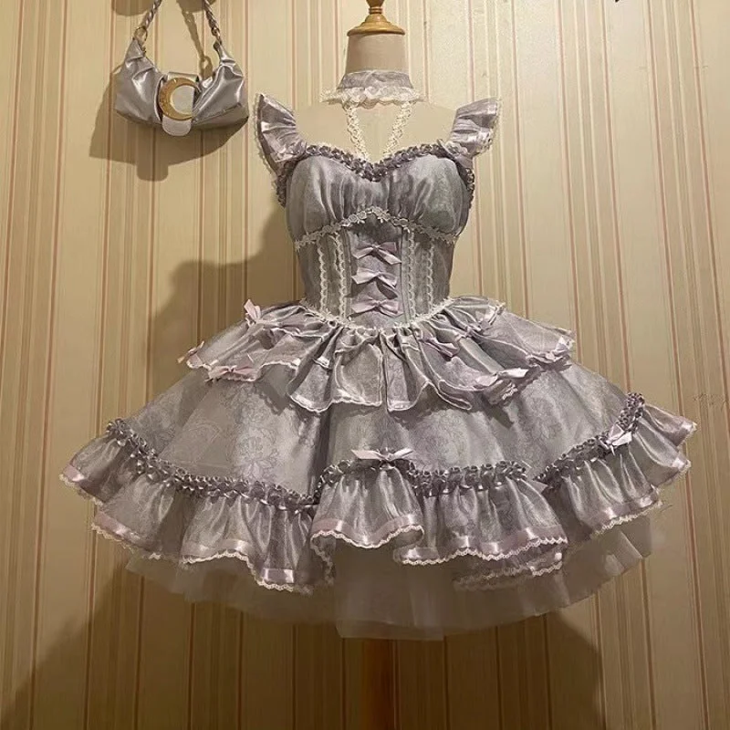 gray purple suspender skirt (without any accessories)