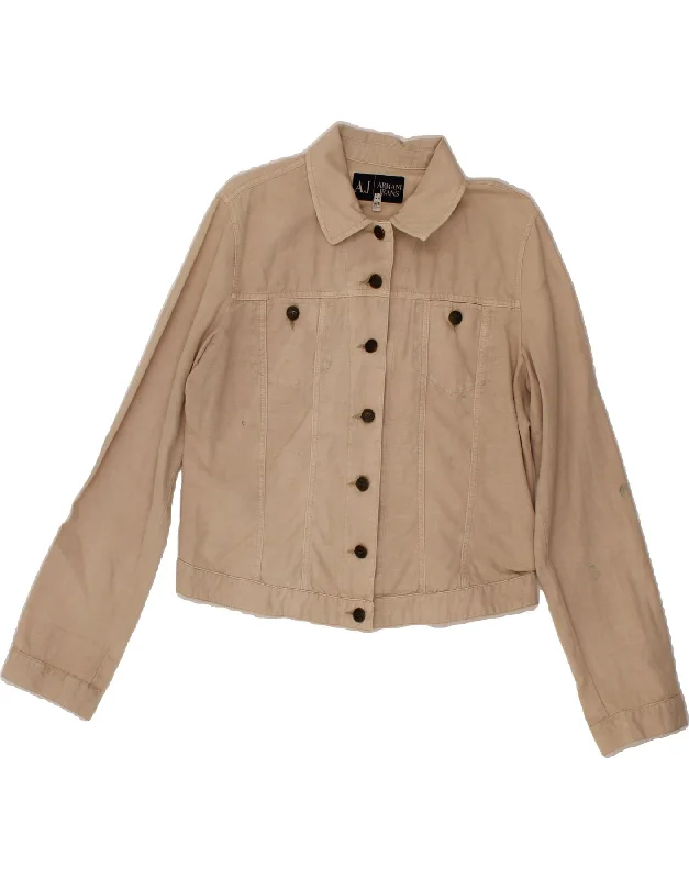 ARMANI Womens Crop Denim Jacket UK 14 Medium Beige Cotton Quilted Jacket Puffer Jacket Insulated Jacket ARMANI Womens Crop Denim Jacket UK 14 Medium Beige Cotton Quilted Jacket Puffer Jacket Insulated Jacket