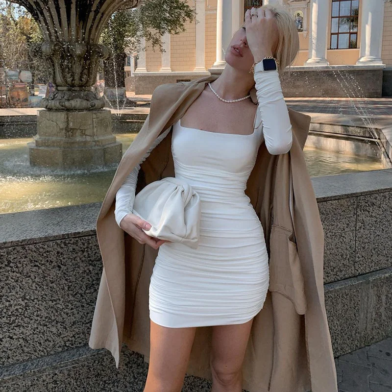Wjczt dress to impress codes Hot Selling 2024 Spring and Summer New Elegant Slim-Fit Long-Sleeved Pleated Solid Color Dress Female Fashion Tunics Cozy comfortable Wjczt dress to impress codes Hot Selling 2024 Spring and Summer New Elegant Slim-Fit Long-Sleeved Pleated Solid Color Dress Female Fashion Tunics Cozy comfortable