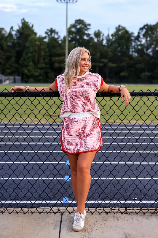 Red & White Knit Skirt high waist skirt