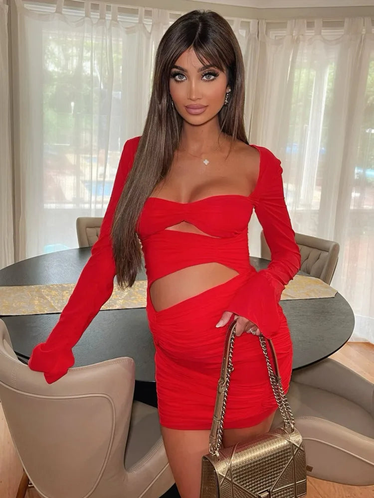 Wjczt Mozision Square Collar Ruched Dress Women Sexy Long Sleeve Elegant Bodycon Hollow Out Low Cut Black Sheath Dress Female vestido Tunics Yoga stretchy Wjczt Mozision Square Collar Ruched Dress Women Sexy Long Sleeve Elegant Bodycon Hollow Out Low Cut Black Sheath Dress Female vestido Tunics Yoga stretchy