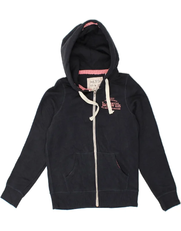 JACK WILLS Womens Loose Fit Zip Hoodie Sweater UK 6 XS Navy Blue Cotton Stretchy Elastic Breathable JACK WILLS Womens Loose Fit Zip Hoodie Sweater UK 6 XS Navy Blue Cotton Stretchy Elastic Breathable