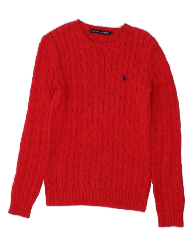 RALPH LAUREN Womens Crew Neck Jumper Sweater UK 10 Small Red Cotton Knit Fabric Woven Fabric Fleece Fabric RALPH LAUREN Womens Crew Neck Jumper Sweater UK 10 Small Red Cotton Knit Fabric Woven Fabric Fleece Fabric