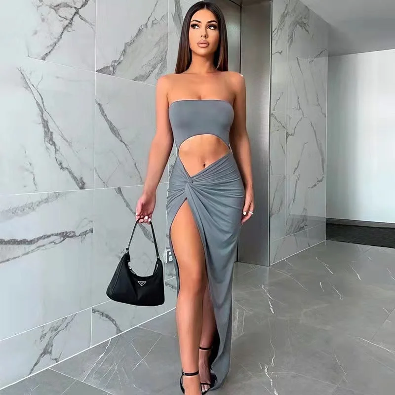 Wjczt outfit inspo E-Commerce Women's Clothing New Solid Color Hollow-out Navel Pleated Wrapped Chest Length Dress Tunics Trousers formal Wjczt outfit inspo E-Commerce Women's Clothing New Solid Color Hollow-out Navel Pleated Wrapped Chest Length Dress Tunics Trousers formal