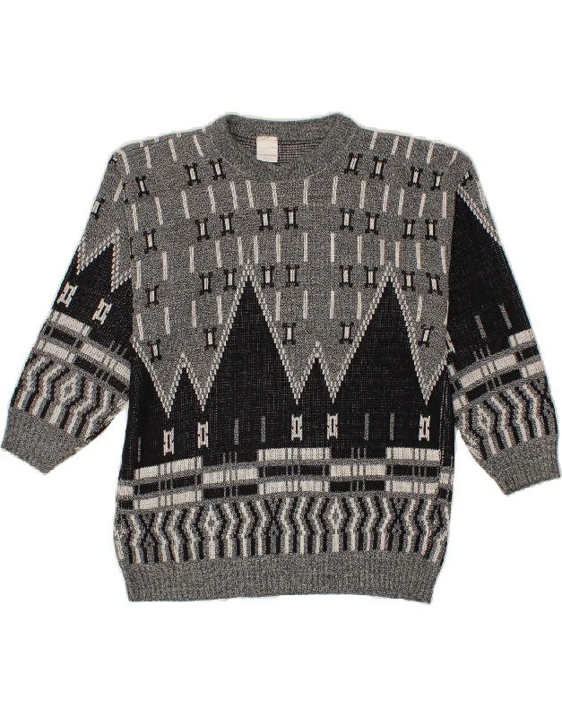 VINTAGE Womens Crew Neck Jumper Sweater UK 18 XL Grey Geometric Striped Floral Plaid VINTAGE Womens Crew Neck Jumper Sweater UK 18 XL Grey Geometric Striped Floral Plaid