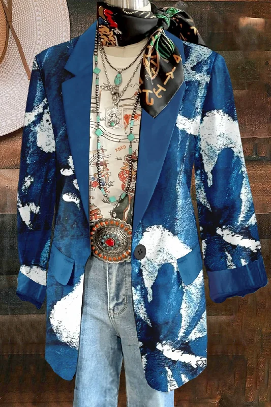 Classic Print Long Sleeve Jacket Satin Jacket Silk Jacket Chiffon Jacket